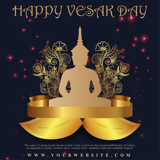 Happy Vesak Greetings Blue Golden Background Social Media Design Banner Free Vector