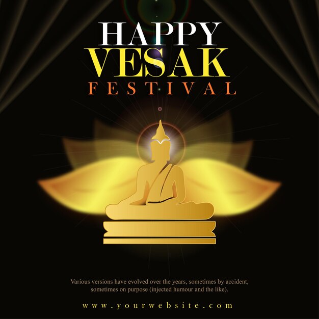 Happy Vesak Greetings Golden Black Background Social Media Design Banner Free Vector