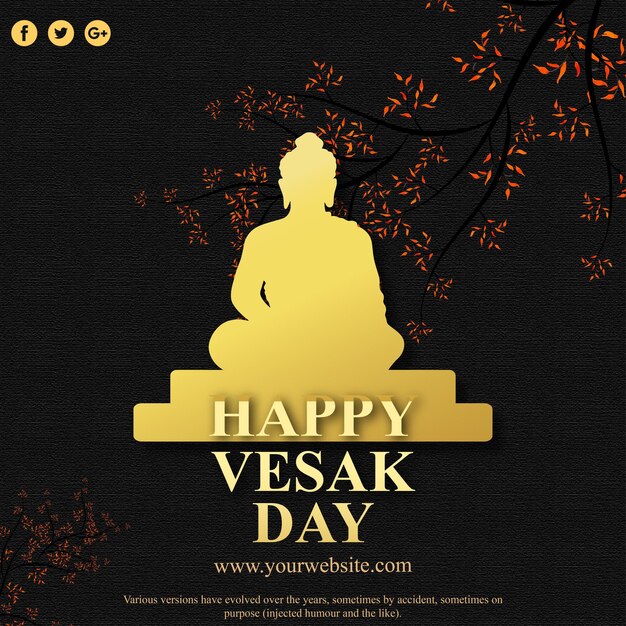 Happy Vesak Greetings Golden Black Background Social Media Design Banner Free Vector