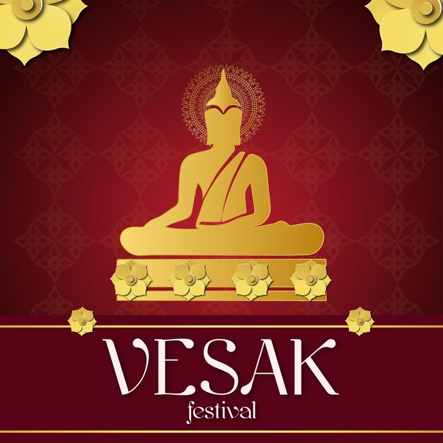 Happy Vesak Greetings Maroon Golden Background Social Media Design Banner