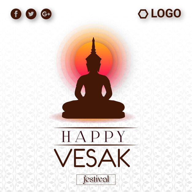 Happy Vesak Greetings White Black Background Social Media Design Banner