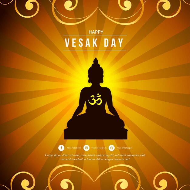 Happy Vesak Greetings Yellow Black Background Social Media Design Banner Free Vector