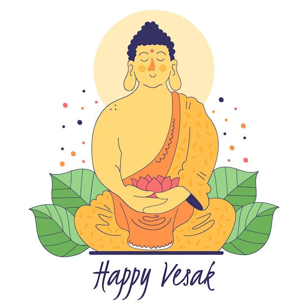 Free Vector happy vesak with monk