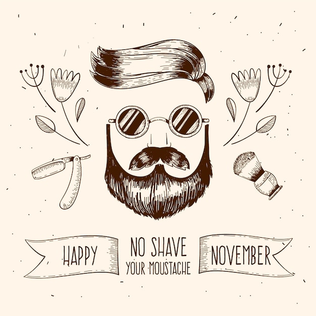 Happy vintage movember with man and sunglasses