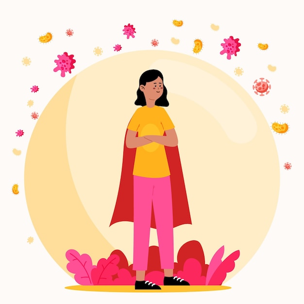 Free vector happy woman being protected from the viruses