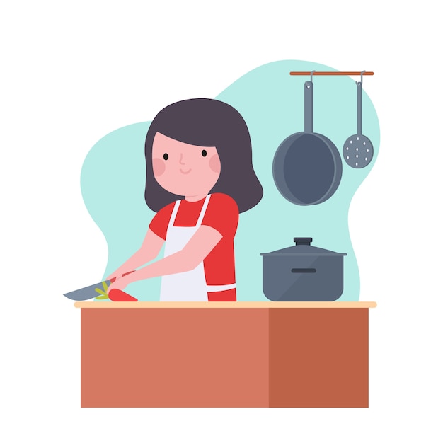 Free Vector happy woman cooking in the kitchen