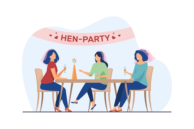 Free Vector happy woman having fun at hen party. bride, friend, cocktail flat vector illustration. marriage and celebration 