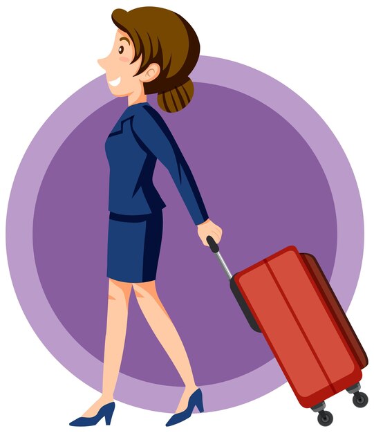 Happy woman pulling luggage