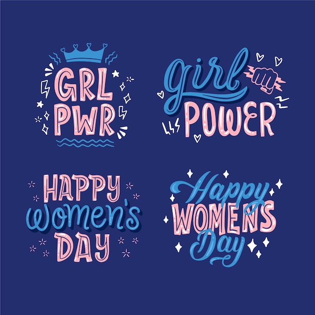 Happy women's day lettering badge collection