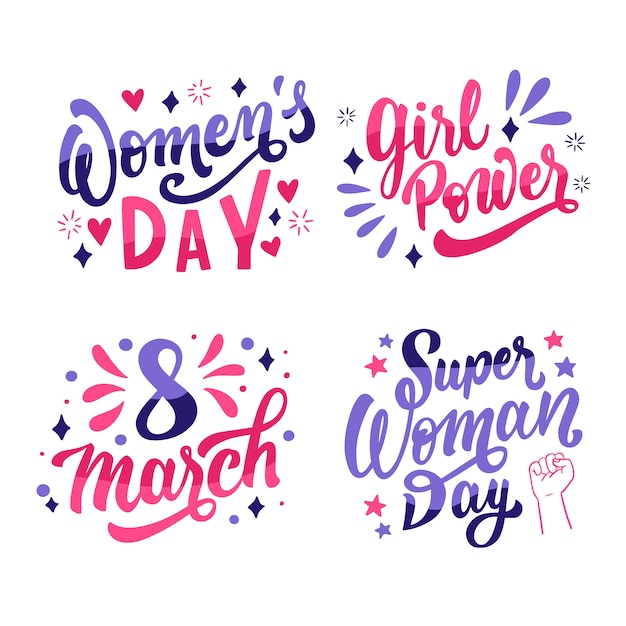 Free Vector happy women's day lettering badge set