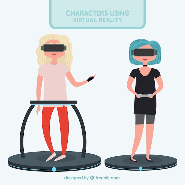 Free vector happy women using virtual glasses in flat design