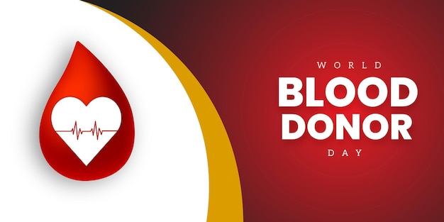 Happy World Blood Donor Day Red White Yellow Background Social Media Design Banner Free Vector