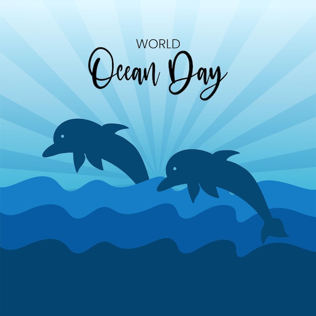 Free Vector happy world ocean day blue black background social media design banner free vector