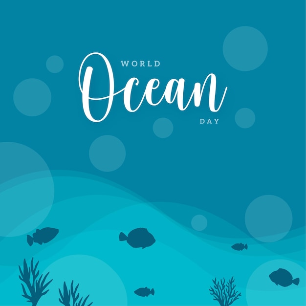 Happy World Ocean Day Blue White Background Social Media Design Banner Free Vector