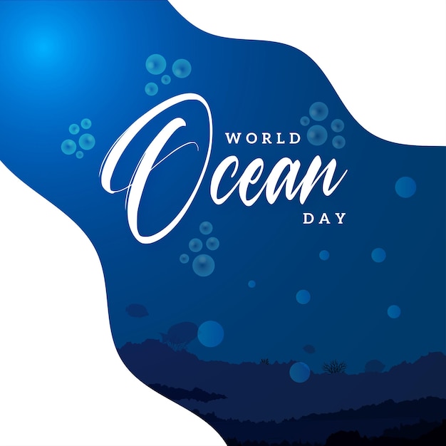 Free vector happy world ocean day blue white background social media design banner free vector