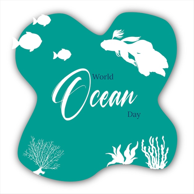 Happy World Ocean Day Blue White Background Social Media Design Banner Free Vector