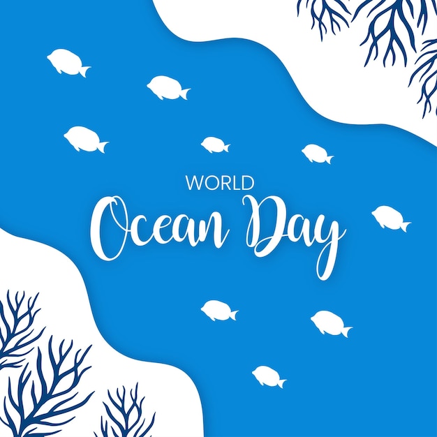 Happy World Ocean Day Blue White Background Social Media Design Banner Free Vector