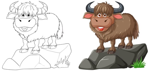 Happy Yak on a Rock Illustration