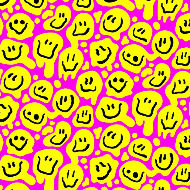 Free Vector happy yellow distorted emoticon seamless pattern template