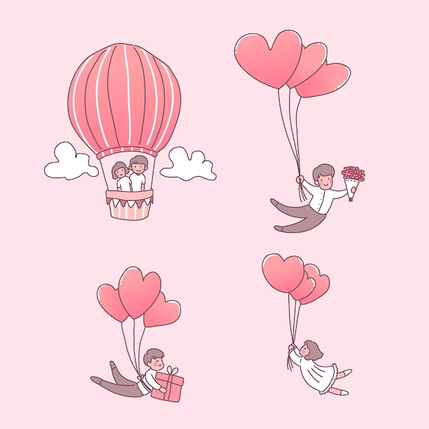 Free Vector happy young girl and boy in love illustrations set