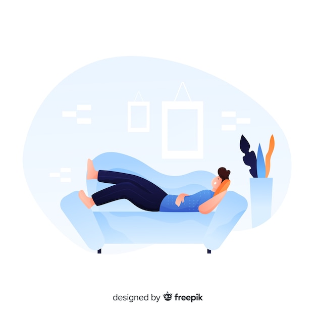 Free Vector happy young person relaxing at home landing page