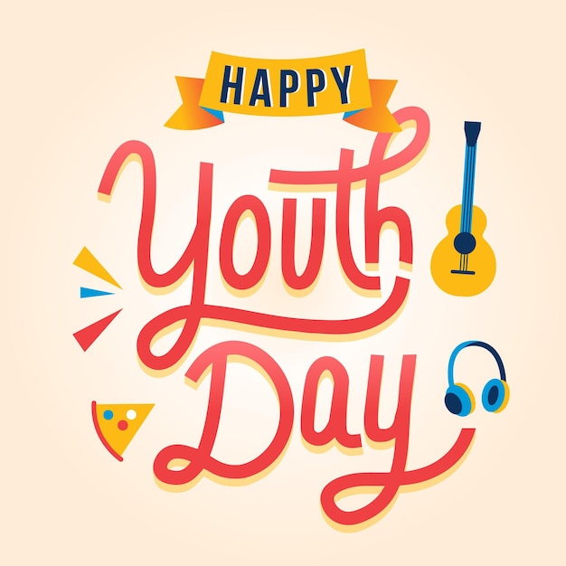 Happy youth day lettering with guitar