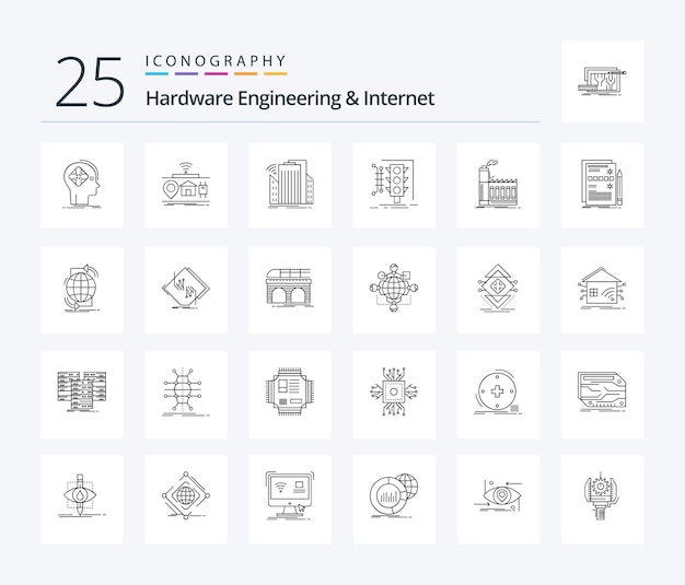 Hardware Engineering And Internet 25 Line icon pack including monitoring city of urban sensor