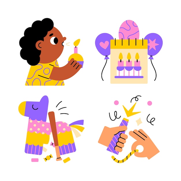 Free Vector harmony birthday stickers collection