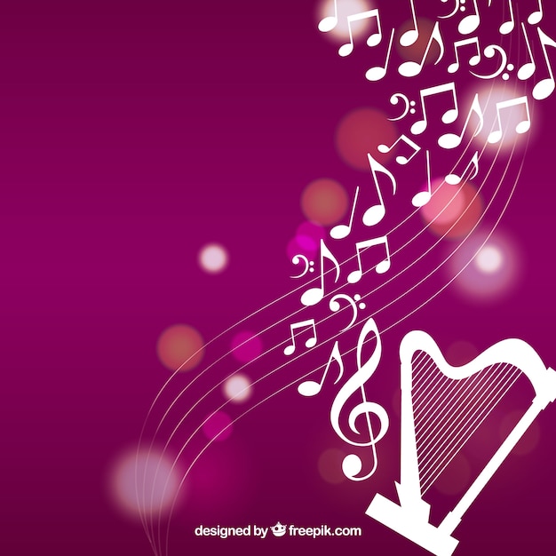 Free Vector harp background with musical notes