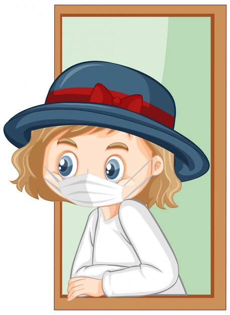 Hat girl cartoon character wearing mask