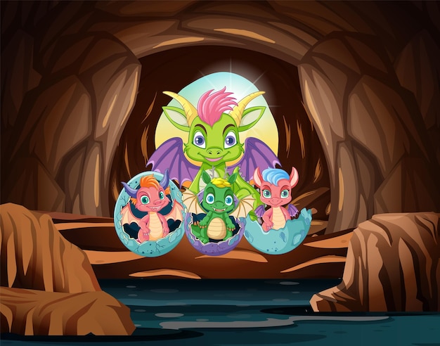 Free Vector hatching baby dragon in cave