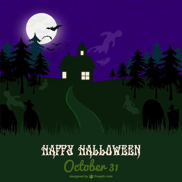 Free Vector haunted forest halloween card