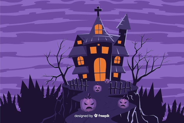 Haunted house on a hill background