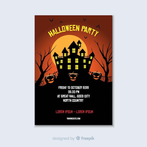 Free Vector haunted house on a hill flat flyer design