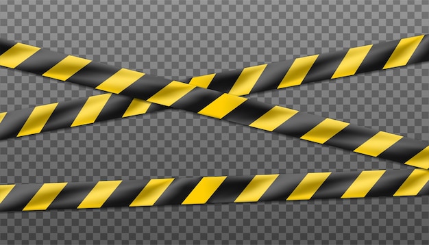 hazard black and yellow striped ribbon, caution tape of warning signs.  Isolated on transparent.