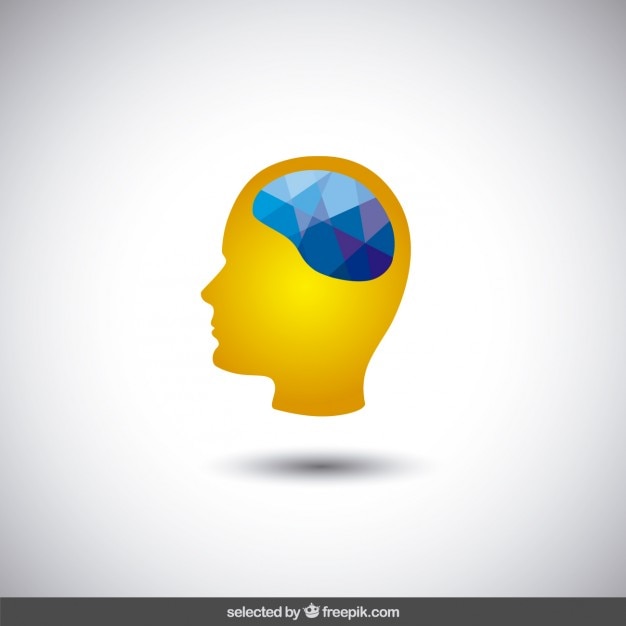 Free Vector head silhouette with polygonal brain