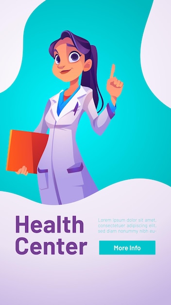 Health center poster with woman doctor