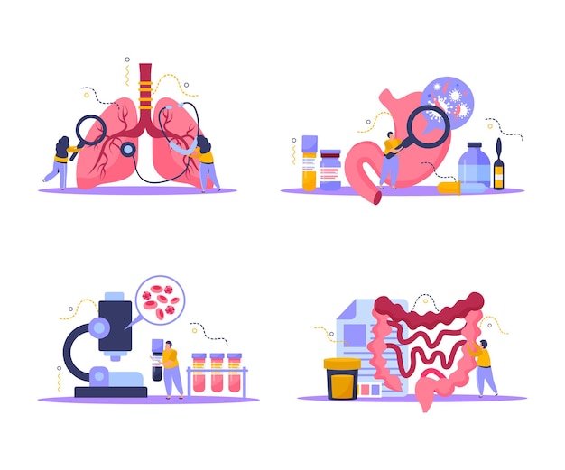 Health checkup concept icons set with body examination symbols flat isolated illustration