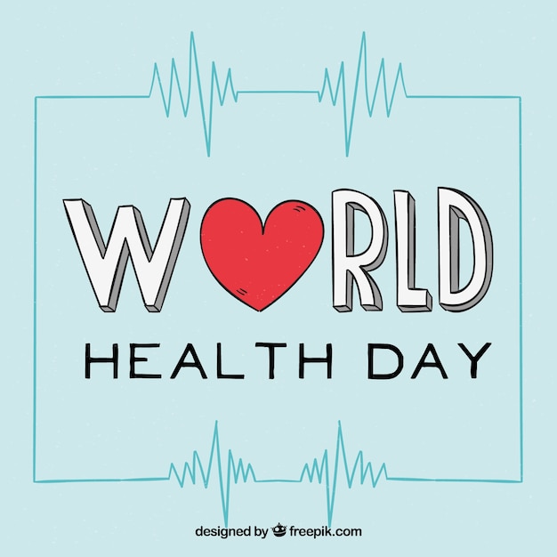 Free Vector health day background with heart in hand drawn style