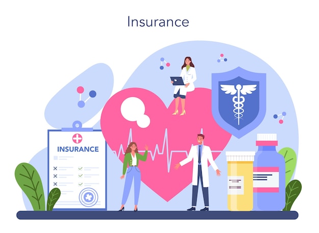 Health insurance concept Idea of security and protection of property and life from damage Healthcare and medical service Isolated flat vector illustration