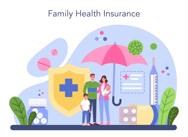 Health insurance concept Idea of security and protection of property and life from damage Healthcare and medical service Isolated flat vector illustration