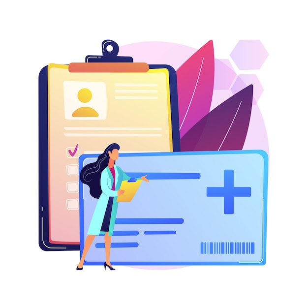 Free Vector healthcare smart card abstract concept  illustration. manage patient identity, practitioners and pharmacists secure, access to the medical records, improved communication .