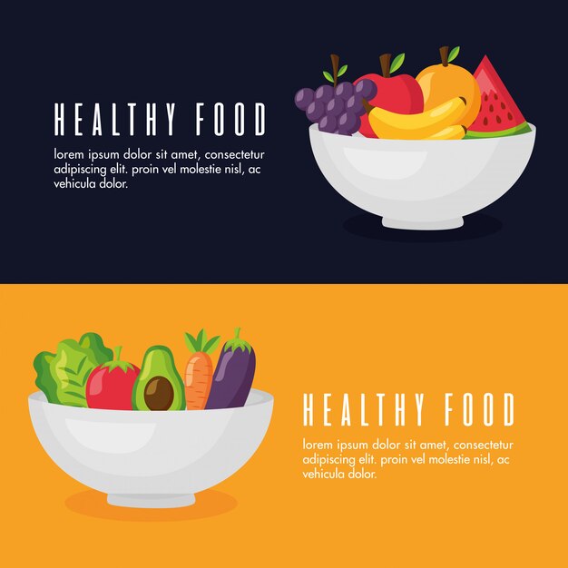 Healthy food fresh banner set