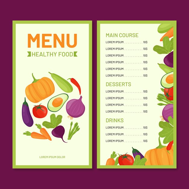 Healthy food menu template