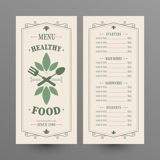 Free vector healthy food menu vintage style