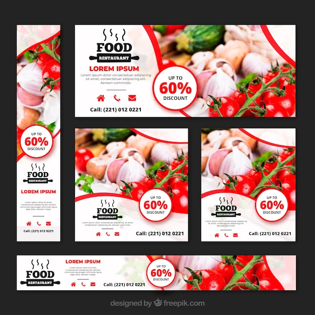 Healthy food restaurant banner collection with photos