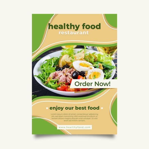 Healthy food restaurant flyer template with photo