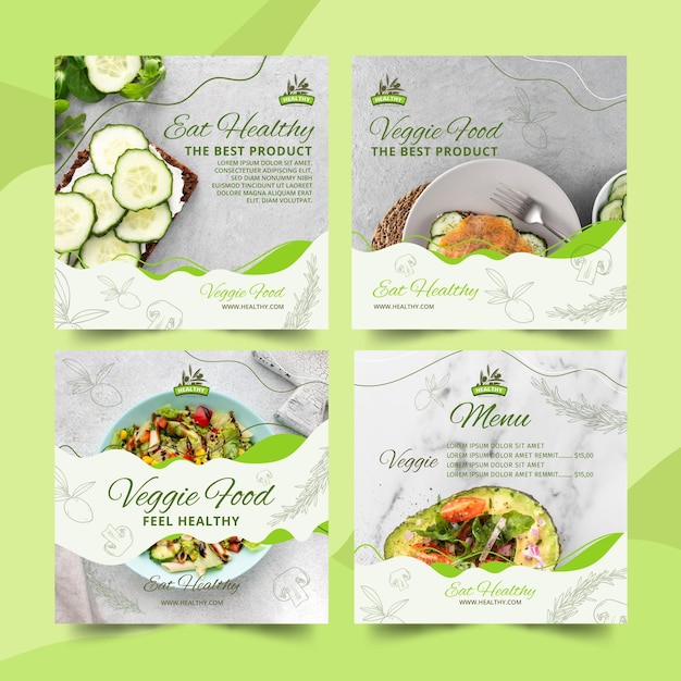 Free vector healthy food restaurant instagram posts collection