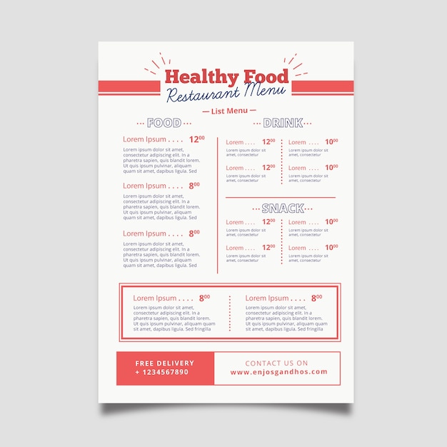 Healthy food restaurant menu template