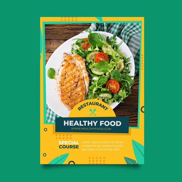 Healthy food restaurant postertemplate with photo